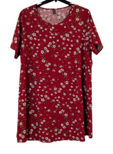 Shein Curve Womens 3XL Red White Dress Floral Polyester Round Neck Short Sleeve