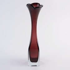Vintage schwedische Aseda Glasvase Solifleur Bordeauxrot ca. 29 cm hoch