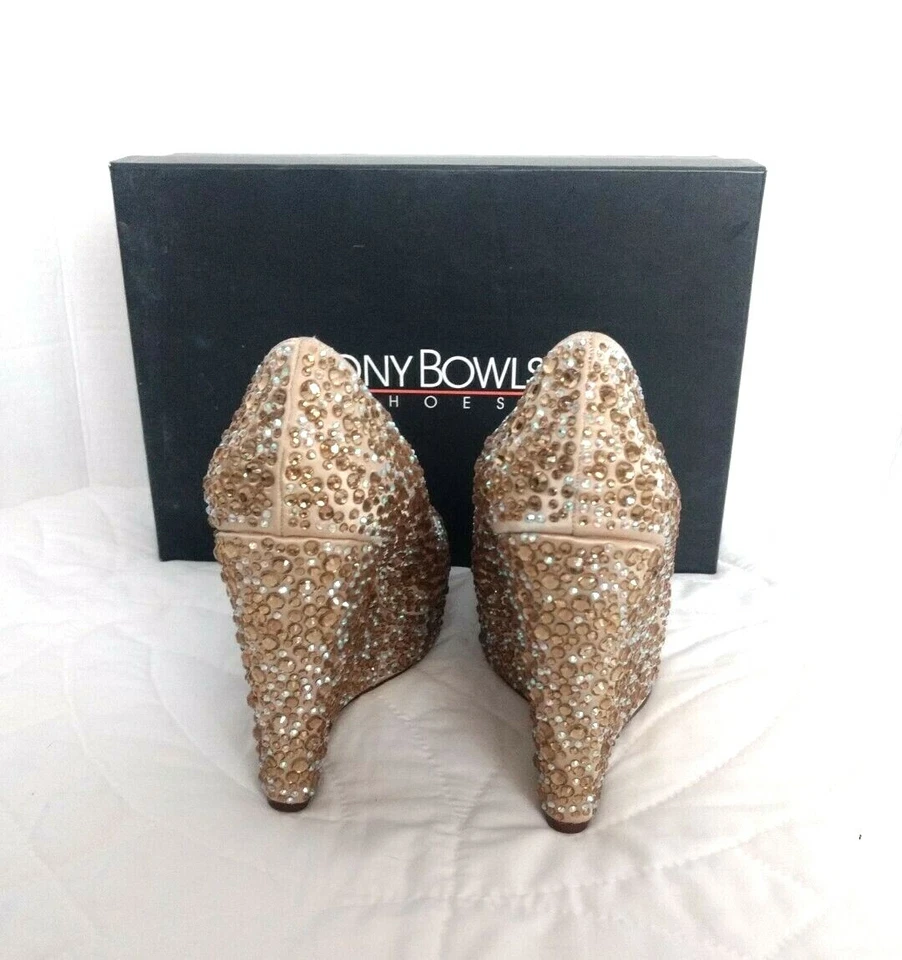 Tony Bowls Cuña Tacones Altos Zapatos Dorado Novia Baile de graduación Concurso Brillante Boda Fiesta Foto 2 de 4