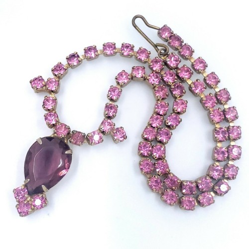 Mint Gold Tone Vintage Red/Purple Crystal Necklace 15" - Picture 5 of 7