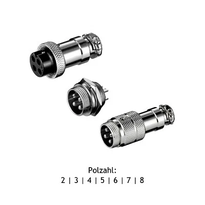 Mikrofon Verbinder Funkgeräte Einbaustecker | Kupplung | Stecker 2-8 pol. GX16