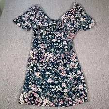 Xhilaration Dress Womens M Green Floral Chiffon Stretch Top Lined