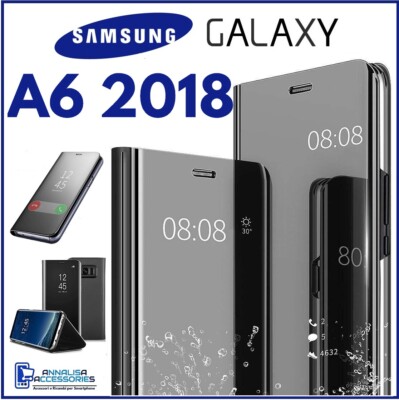 FLIP COVER FOR SAMSUNG GALAXY A6 2018 CLEAR VIEW 360° MIRROR BOOK CASE