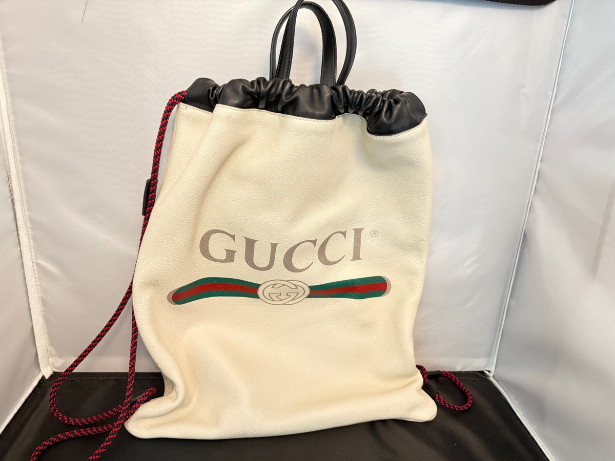 Gucci Leather Drawstring Bag Gucci Calfskin Logo Drawstring Backpack Black 1803809  main image 2