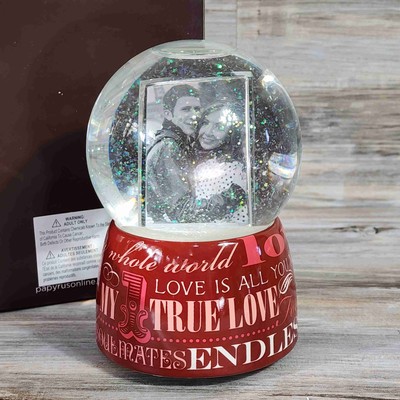 NWT Papyrus Romantic Glitter Snow Globe Picture Frame Red Base Text Art Deco