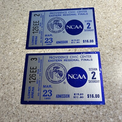 G804~ 2 1985 NCAA BASKETBALL EASTERN REGIONAL FINALS TICKETS  PC vs GEORGETOWN
