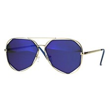 Women's Pilot Sunglasses Angled Double Metal Frame Mirror Lens