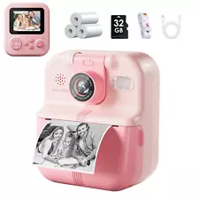 Bluetooth Kids Camera Instant Print 1080P Mini Toddler Cameras w/ 3 Rolls Paper