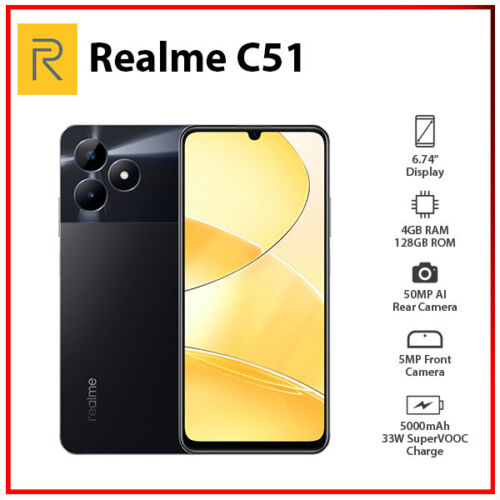 (Unlocked) Realme C51 4GB+128GB BLACK Global Ver. Dual SIM Android Cell Phone - Picture 1 of 5