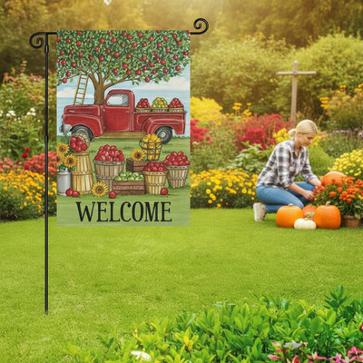 Herbst Ernte Gartendeko, rote LKW Gartenfahne für draußen
