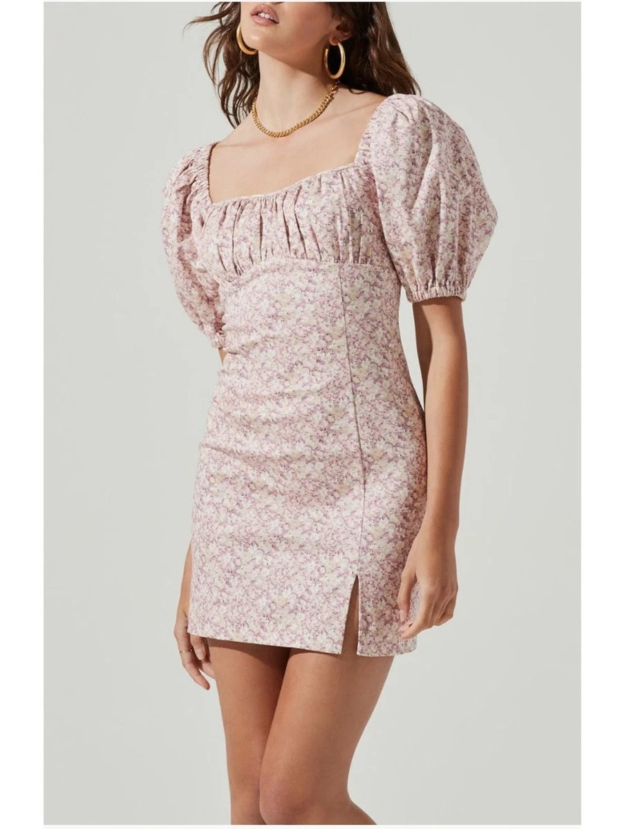 astr bubble floral mini dress Off shoulder bubble hem mini dress