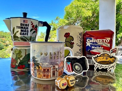 Bad Bunny DtMf Puerto Rican Coffee Benito Box with greca, mug, coffee + swag