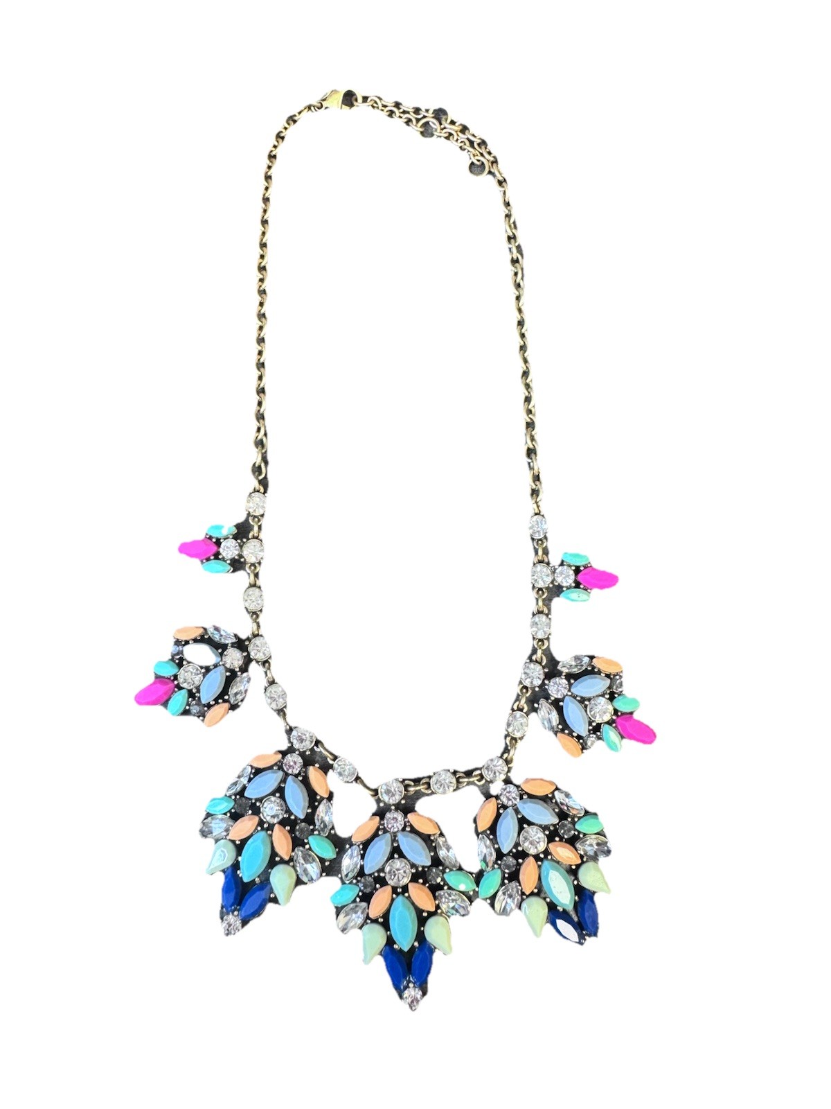 J.Crew Statement Necklace Multicolored Stones Gol… - image 1
