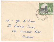 BASUTOLAND 1c SG70 or 84 on non-philatelic cover from QUTHING to DURBAN 17DECA64