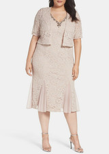 *510 Alex Evenings Embellished Lace Tea Length Dress Sz 6 $149
