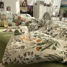 Plants Flowers Print Bedding Set Duvet Cover Flat Bed Sheet Pillowcases 3/4pcs