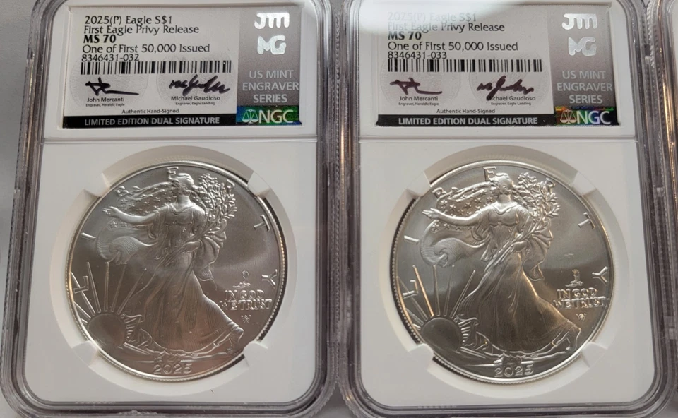 2025(P) Silver Eagle Privy NGC MS70 First 50K Mercanti Gaudioso Limited Dual Sig - Image 3 of 4