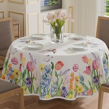 XCHI Wildflowers Tulips Flowers Spring Tablecloth Round Summer Table Cloth Wa...