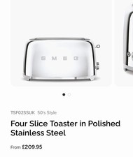 SMEG TSF03SSUK Retro Polished Stainless Steel 4 Slice Toaster