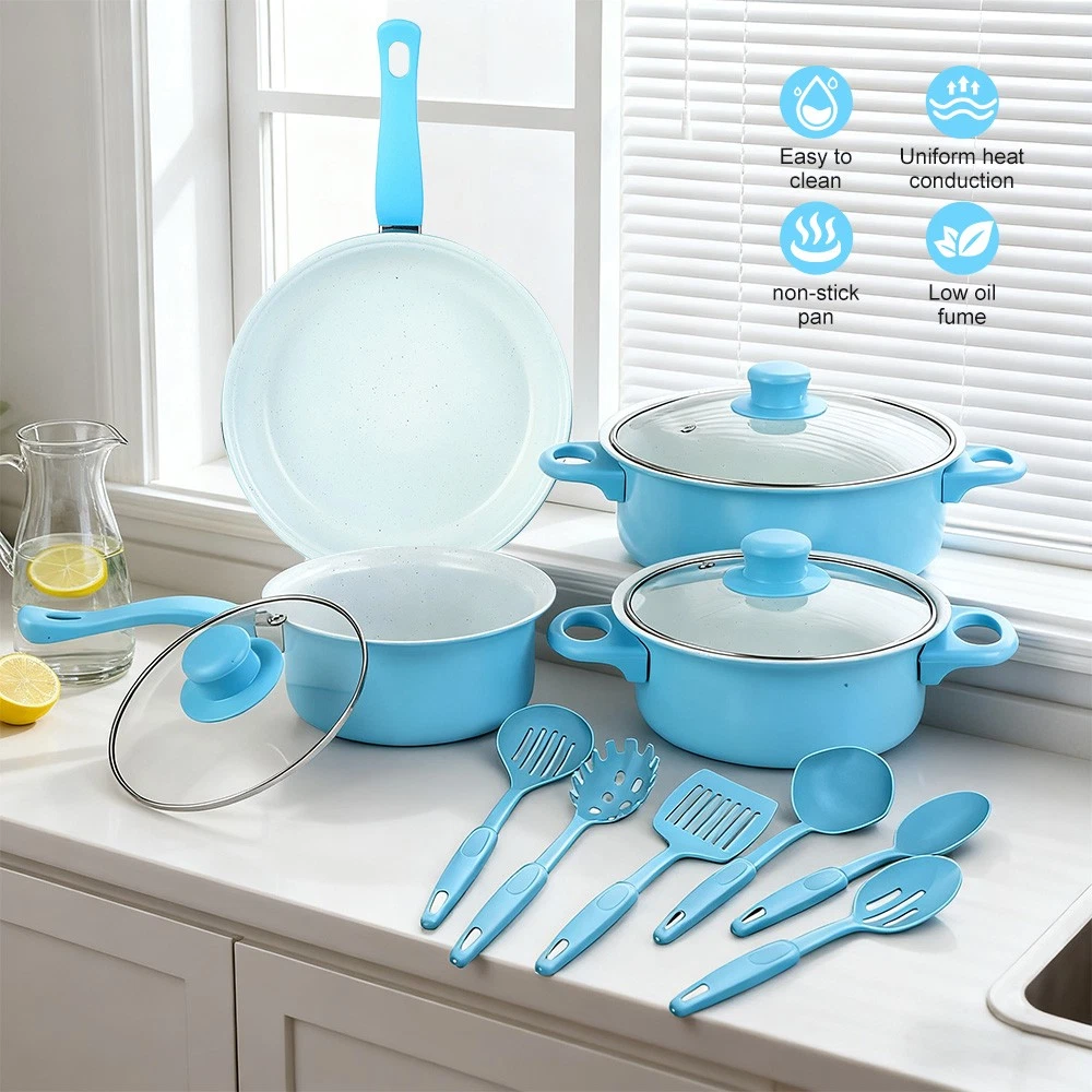 13 Piece Cookware Set Pots & Pans Kitchen Non Stick Home Cooking Pot Pan, Blue
Opens in a new window