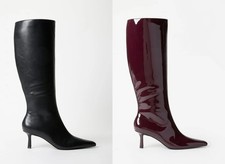 DE WOMEN KNEE HIGH THIGH STILETTO HEEL BOOTS LADIES PULL ON ARMY BIKER ZIP SHOES