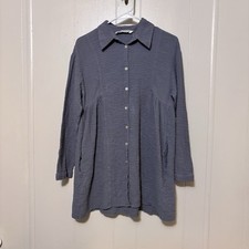 Zara Women's Cotton Gauze Dress Long Sleeve Collared Small Gray Blue Pockets