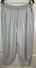 Signature Studio Beige Pull On Minimalist Lagenlook linen rayon pants sz 1X