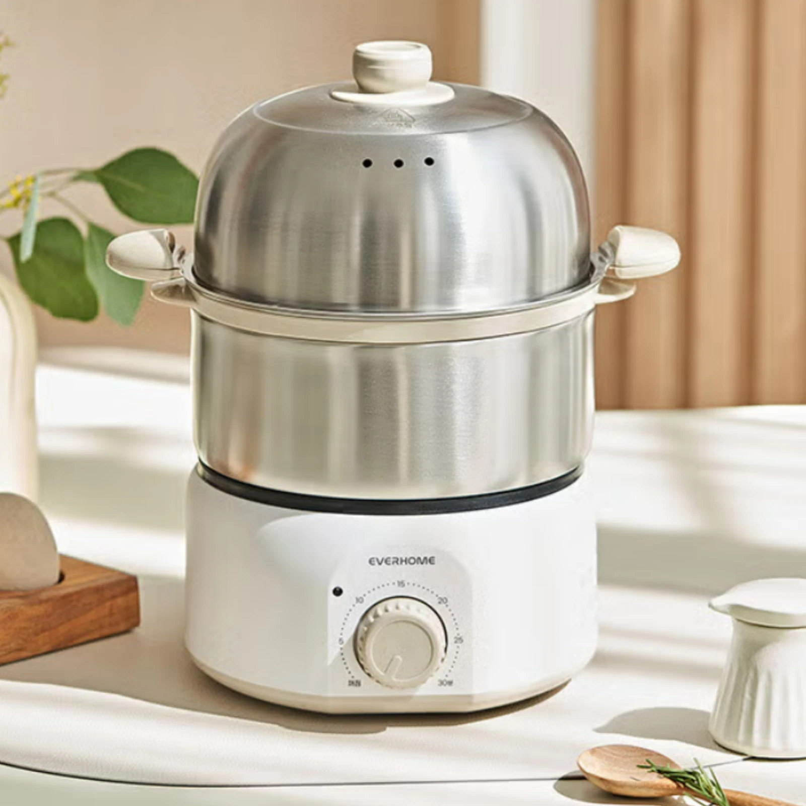Free Ship Everhome All Stainless Steel 2 Tier Electric Steamer Plastic Free 7L