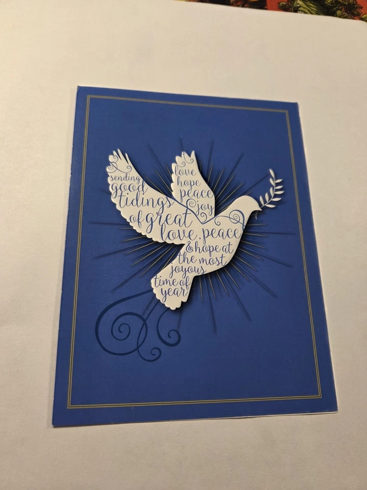 Голубь с мотивационными цитатами рождественская открытка синий и белый - Изображение 2 из 4