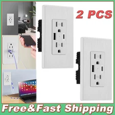 2X Dual Wall Outlet with USB Ports Charger AC Power Receptacle Plate Panel 120V