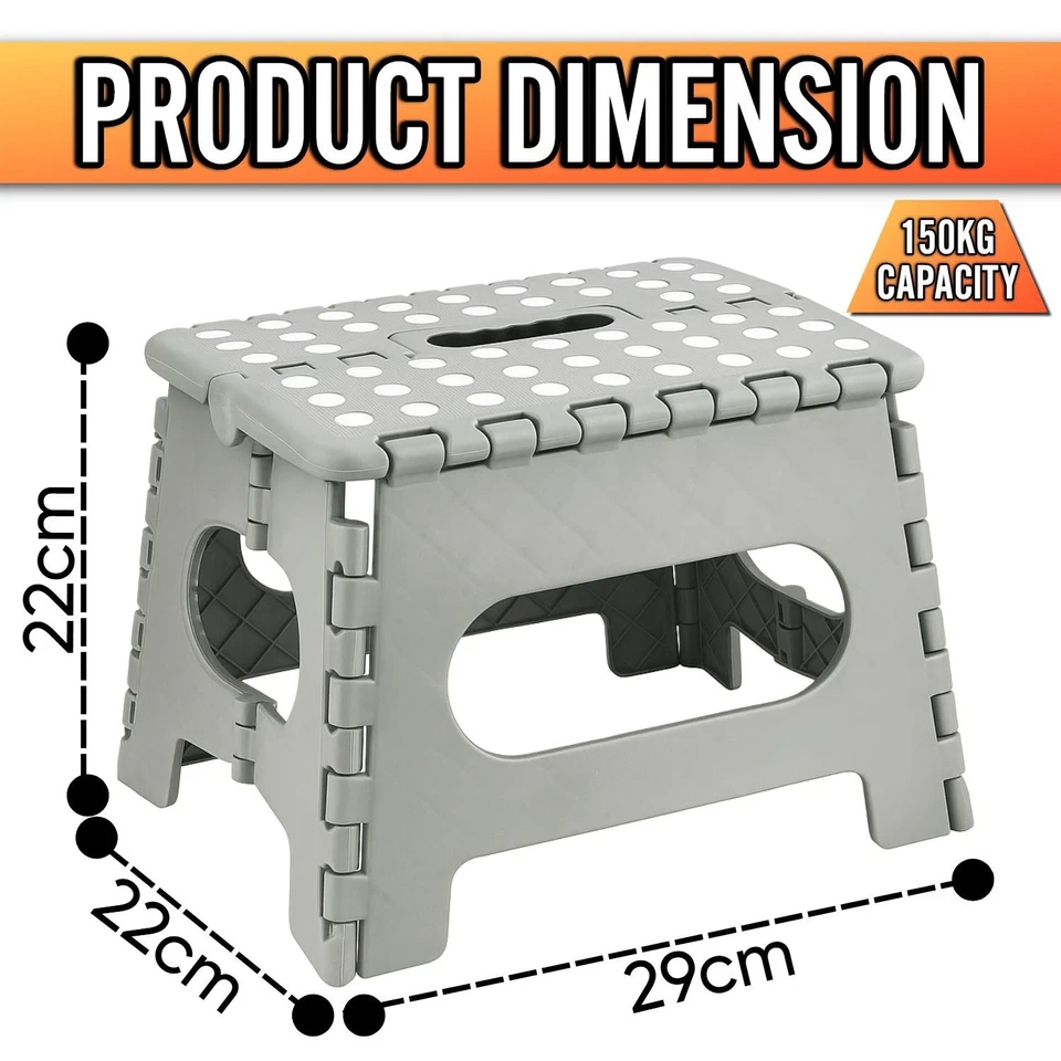 Grey Folding Step Stool Portable Lightweight Space Efficient Non-Slip Stool - Image 2 of 4