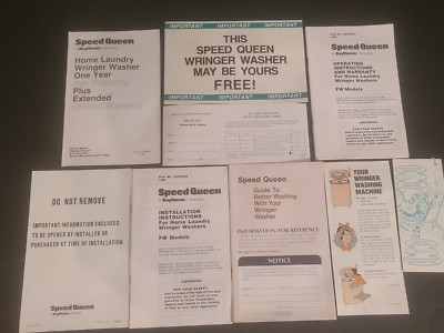 Vintage 1989 Speed Queen Wringer Washer Operating Instructions & Paperwork Lot