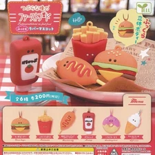 fast food fukkura rubber Mascot Capsule Toy 6 Types Full Comp Set Gacha New