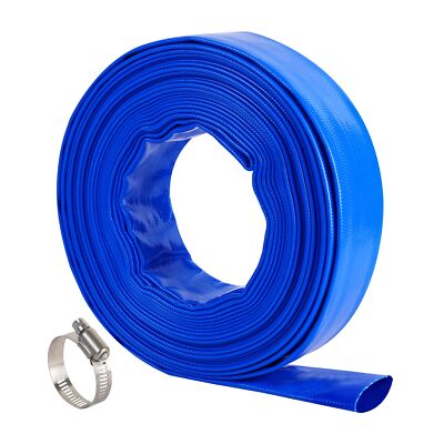 1-1/2 x 25FT Water Discharge Hose Lay Flat Flexible Hose with Clamps for Pool