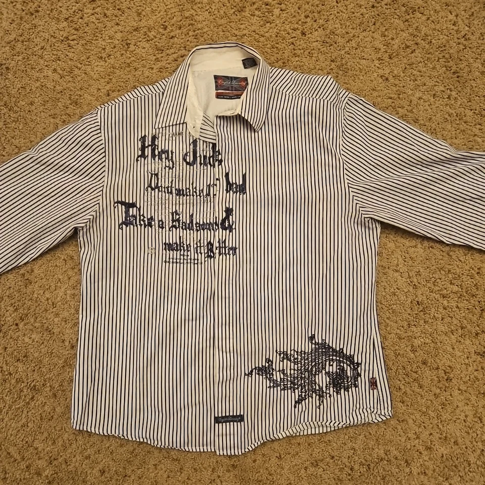 Camisa English Laundry Beatles Hey Jude Floral Gráfico Bordado Azul XL Foto 2 de 4