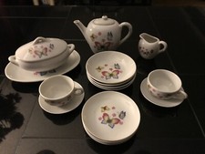 VTG Japanese Mini Butterfly Porcelain Tea Pot Set  Plates Serving Dish Platter