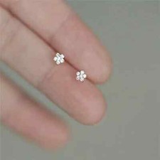 Simple Flower Shape Stud Earrings Inlaid Shiny Zirconia 14K Golden Plated Copper