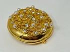 Pearl 1.75" Round Brooch Pin Beautiful Goldtone Rhinestone White Faux