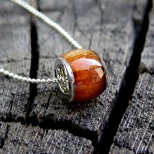 Hawaiian Jewelry Koa Wood 9mm Barrel Silver Rhodium Plated Brass Pendant BRP1043