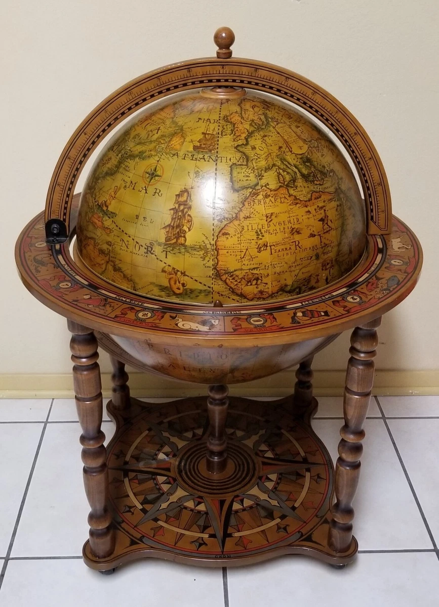 Vintage Italian Zodiac Large Floor Globe Bar Mid Century Modern Rotating Cart