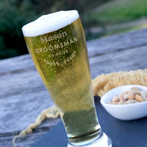 Groomsmen Name Personalised Engraved Best Man Wedding Beer Schooner Glass 425ml - Picture 3 of 15