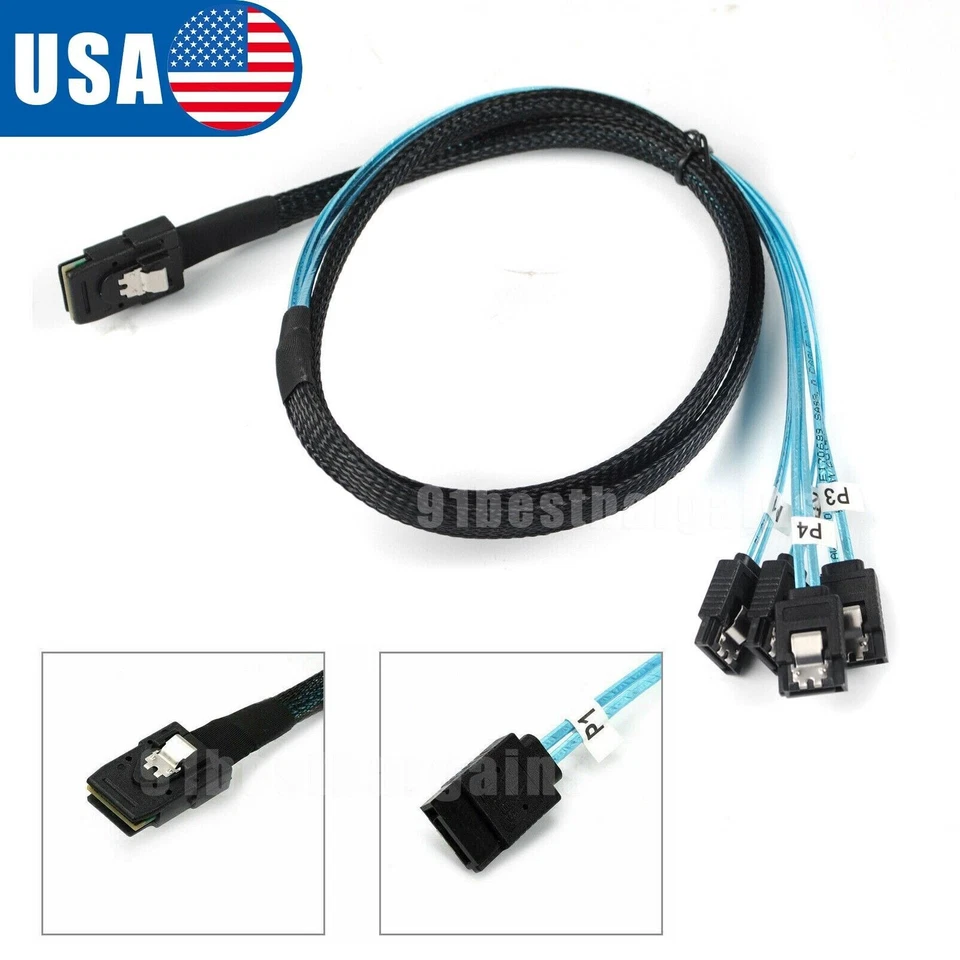 Standard sff-8087 (4) 7-pin SATA Fanout Cable data cable 50cm / 100cm - Image 2 of 4