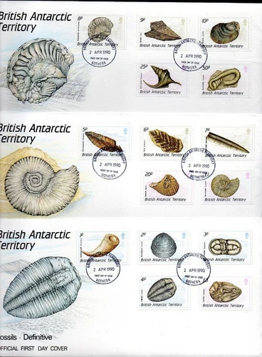 BRITISH ANTARCTIC TERRITORY 1990 Fossils Set of 3 FDC