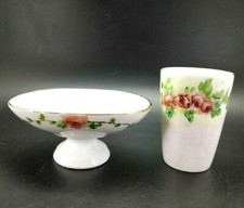 Vintage Porcelain Hand Painted Roses Soap and Toothbrush Holder