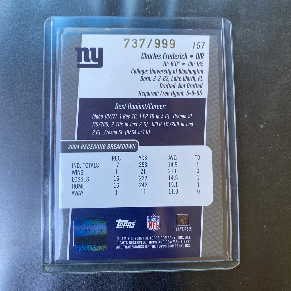 2005 Bowman's Best Rookie /999 Charles Frederick #157 Rookie Auto RC MINT - Image 2 of 2