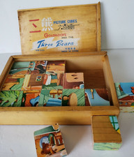 Vintage 1970s Chinese Goldilocks and the Three Bears Picture Puzzle Cubes Wooden