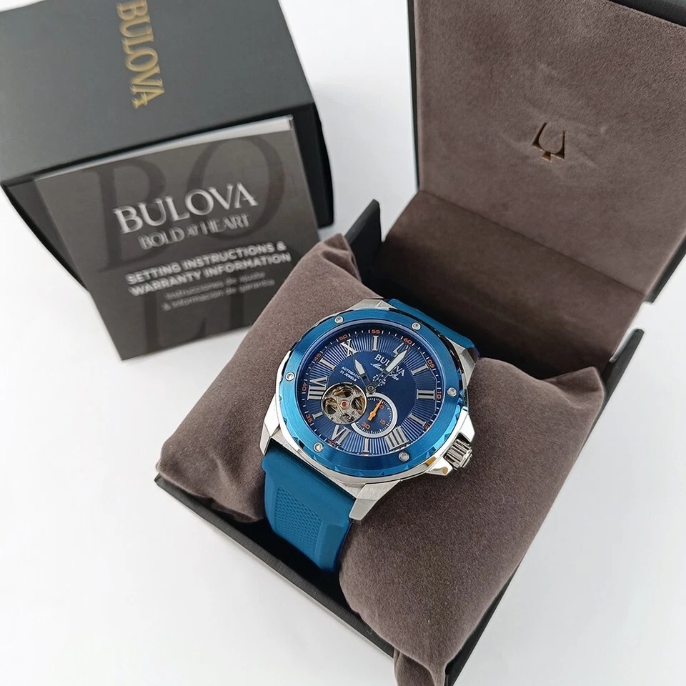 Bulova Men 98A303 Marine Star Automatic Chronograph Rubber Strap Blue Watch 45mm - Image 3 of 4