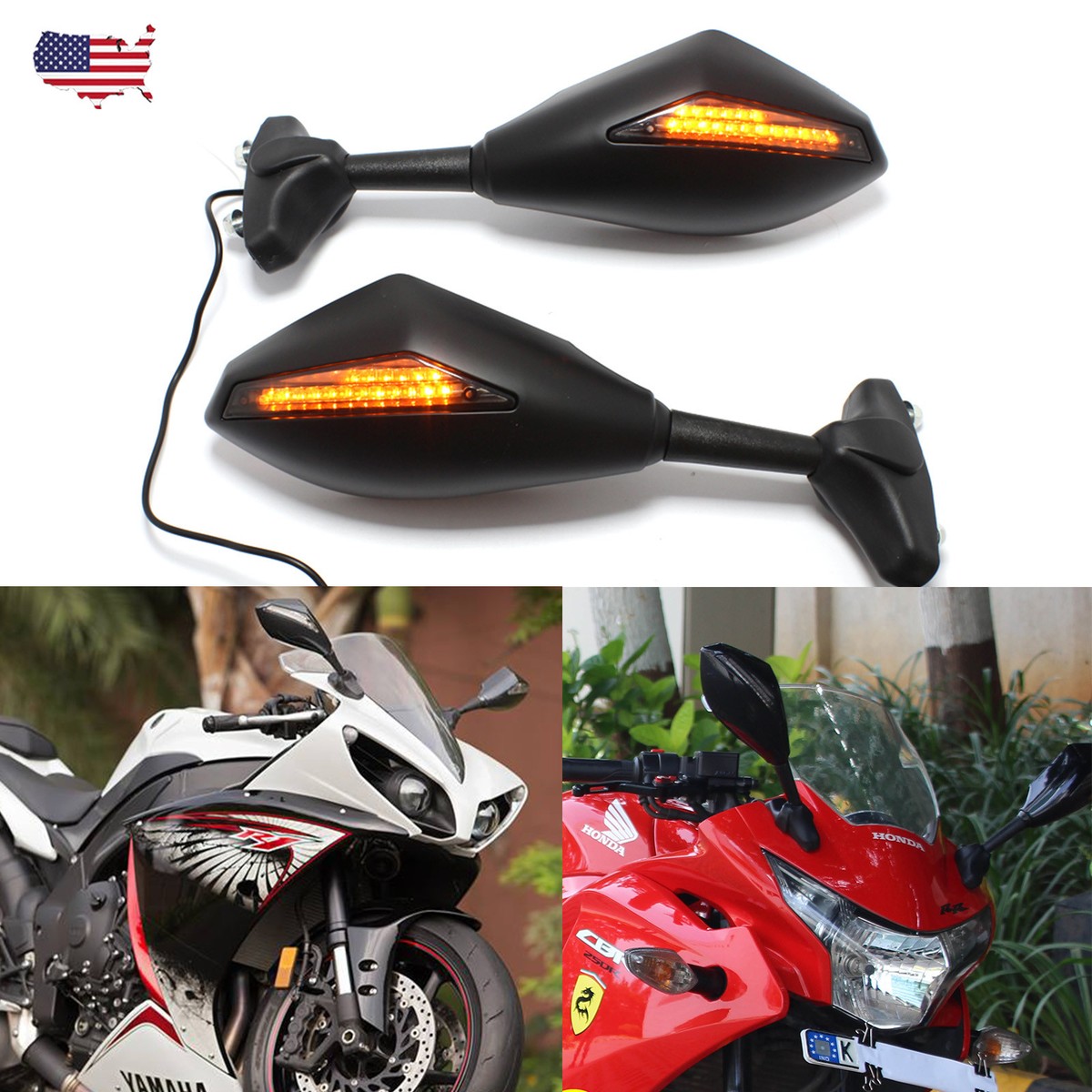 CUSTOM MOTORCYCLE LED TURN SIGNAL MIRRORS SMOKE US For