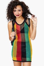 Womens Rasta Stripe Cotton crochet vest Dress Fishnet Top Reggae See through net