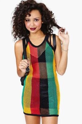 Womens Rasta Stripe Cotton crochet vest Dress Fishnet Top Reggae See through net - Image 1 of 2